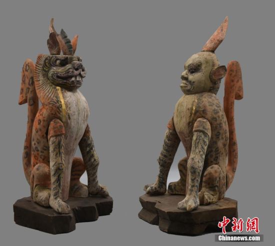 圖為慕容智墓出土鎮(zhèn)墓獸。 中新社發(fā) 甘肅省文物局 供圖