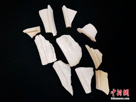 圖為靜寧縣賈河鄉(xiāng)竇坪村出土的彩陶片、紅陶片。 夏劍鋒 攝