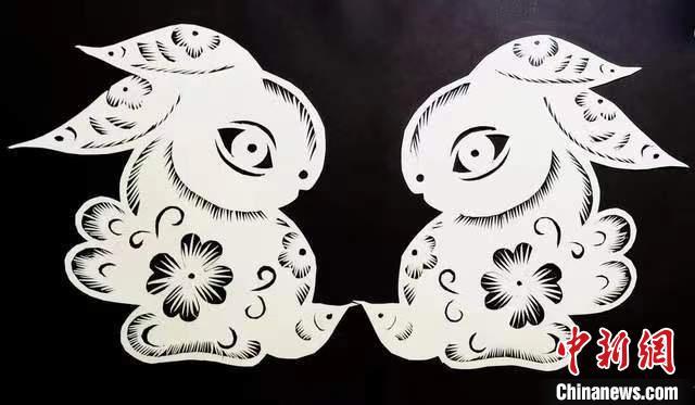 圖為甘肅“非遺人”創(chuàng)作的剪紙兔。(資料圖) 甘肅省非遺保護中心供圖